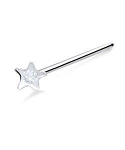 Star Shine Shaped Silver Straight Nose Stud NSKA-142